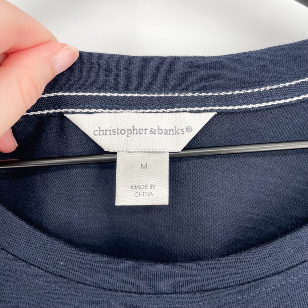 Christopher & Banks Mushroom Botanical 3/4 Sleeve Top Blue Medium - Picture 5 of 6